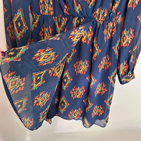 Lulu's Honey Punch That's a Wrap Dress Womens Small Blue Gold Print Tulip Skirt - Picture 10 of 11